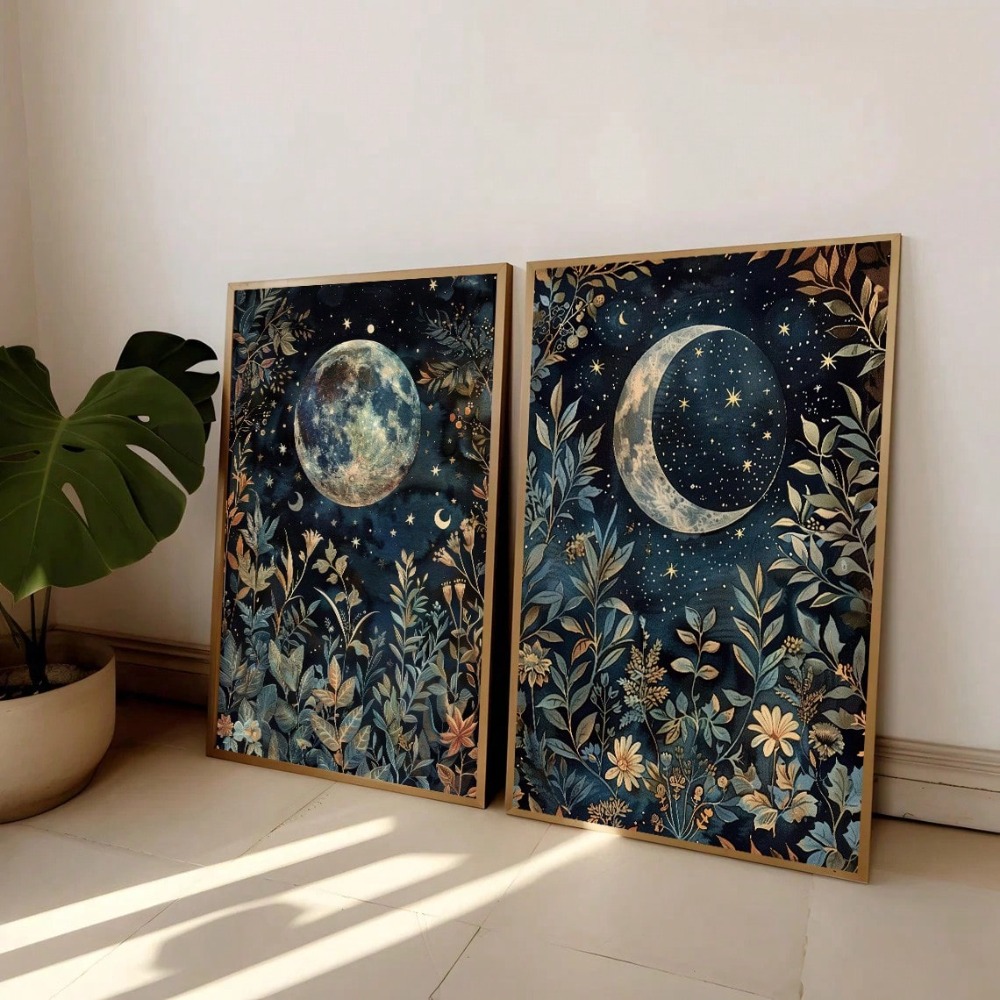 Art Craft William Morris - 2pcs/set Boho Moon Botanical Canvas Prints
