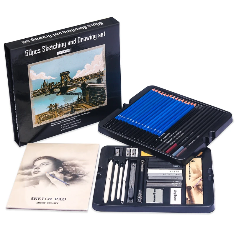 50 Pcs Sketching Pencil Set Wo - đánh giá và giá Sketching Charcoal Set