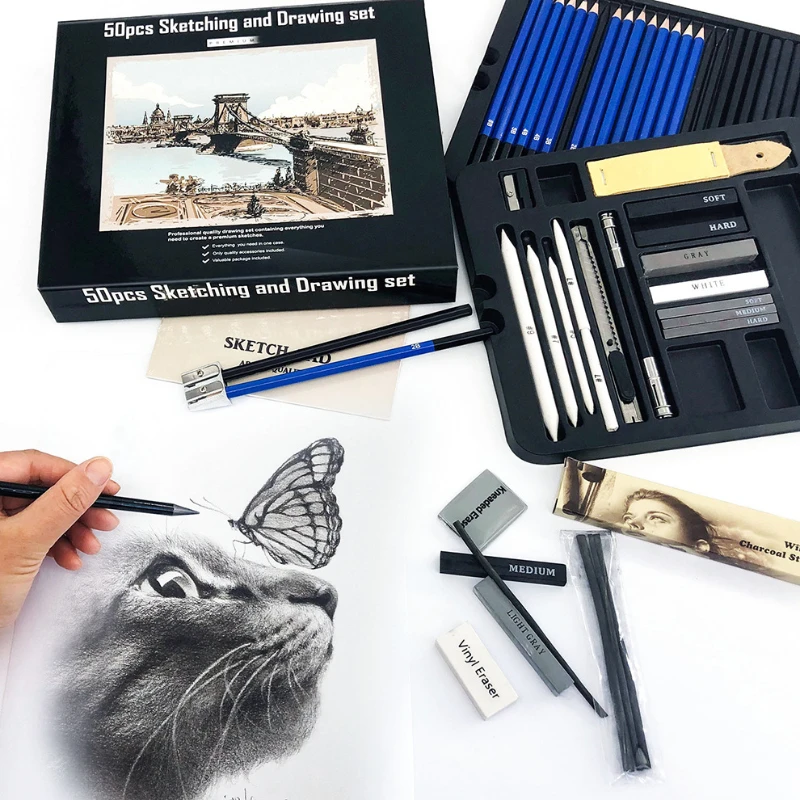 50 Pcs Sketching Pencil Set Wo - đánh giá và giá Sketching Charcoal Set