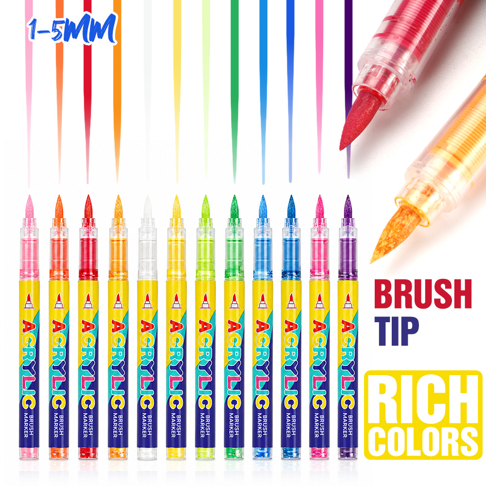 12 Colors Acrylic Brush Marker - đánh giá và giá Art Craft Stationery